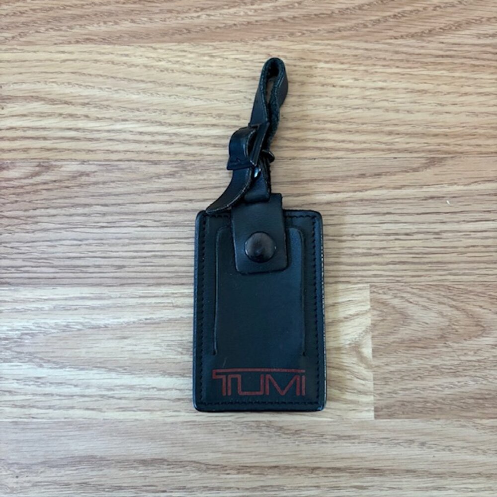 Tumi Black Leather Large Luggage Tag 2.5″ x 3.75″ – Genuine Used Travel ID Tag